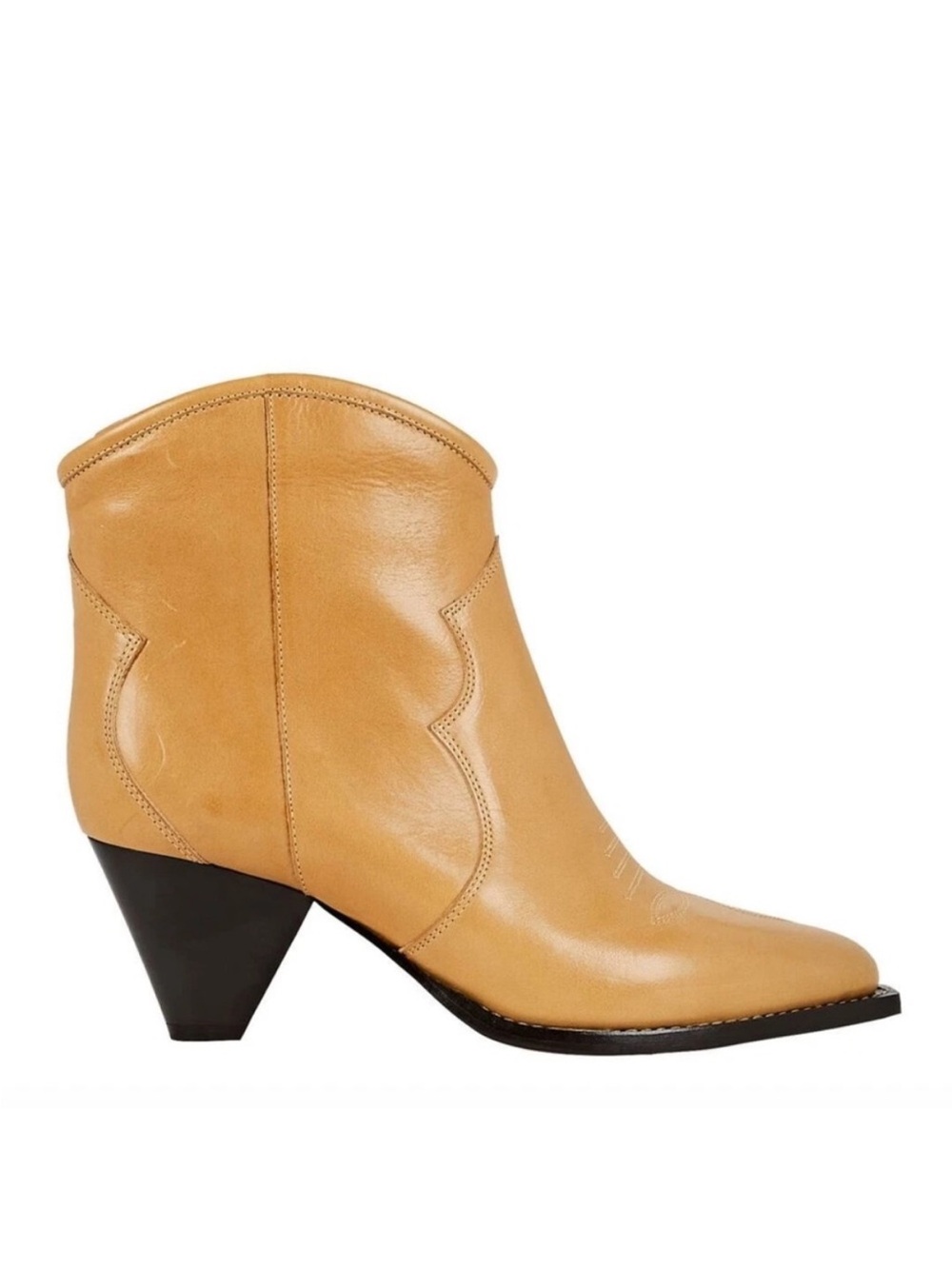 Isabel Marant Darizo Leather Western Embroidered Booties Natural Tan Size 38